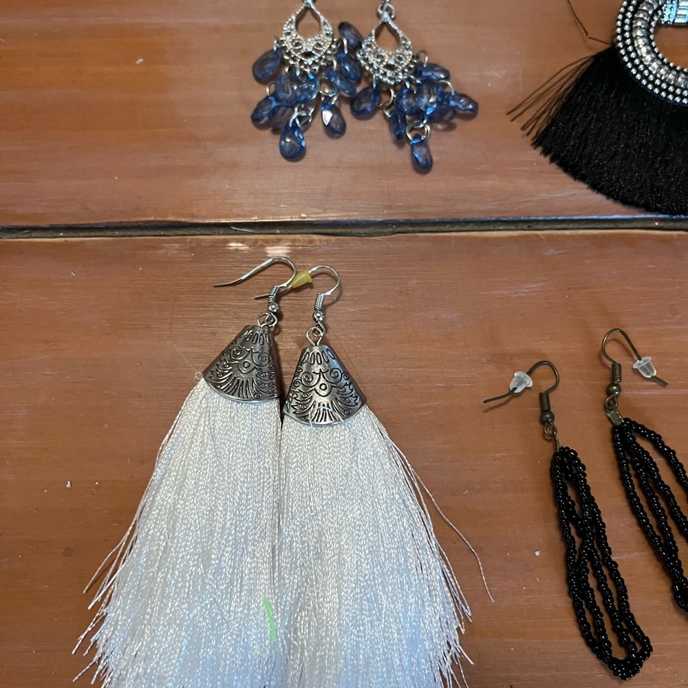Silver and White Tassel Earrings